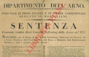 Sentenza emanata contro dieci coscritti refrattarj della classe del 1812 …
