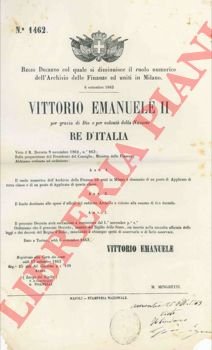 Si diminuisce il ruolo numerico dell'Archivio delle Finanze in Milano.