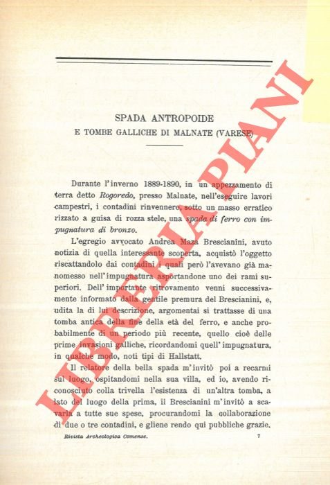 Spada antropoide e tombe galliche di Malnate (Varese) .