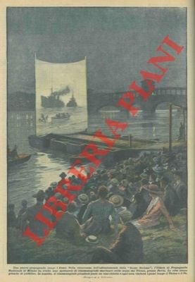 Spettacolo cinematografico sulle acque del Ticino, su una chiatta.