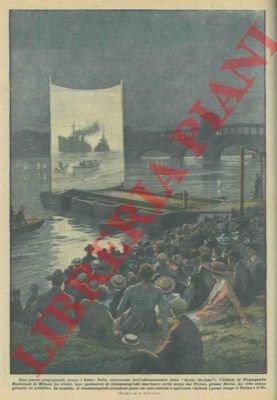 Spettacolo cinematografico sulle acque del Ticino, su una chiatta.