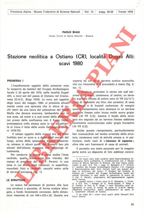 Stazione neolitica a Ostiano (CR), località Dugali Alti: 1980.