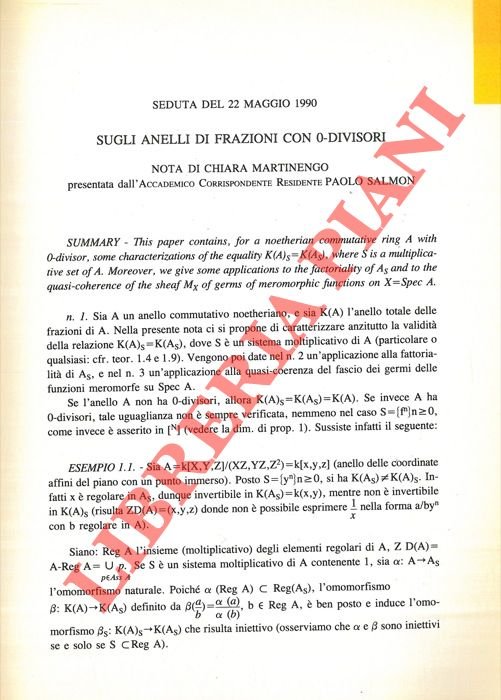 Sugli anelli di frazioni con 0-divisori.