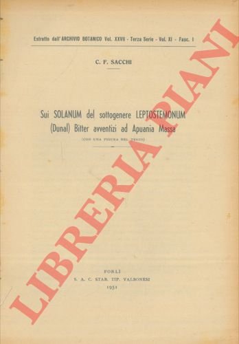 Sui Solanum del genere Leptostemonum (Dunal) Bitter avventizi ad Apuania …
