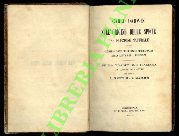 Sull'origine delle specie per elezione naturale ovvero conservazione delle razze …