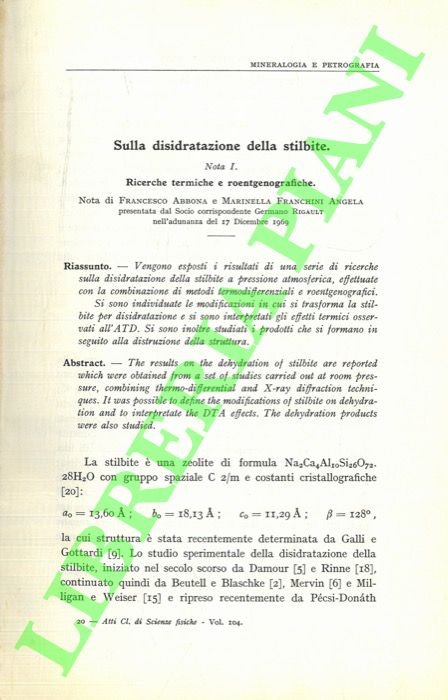 Sulla disidratazione della stilbite. Ricerche termiche e roentgenografiche.
