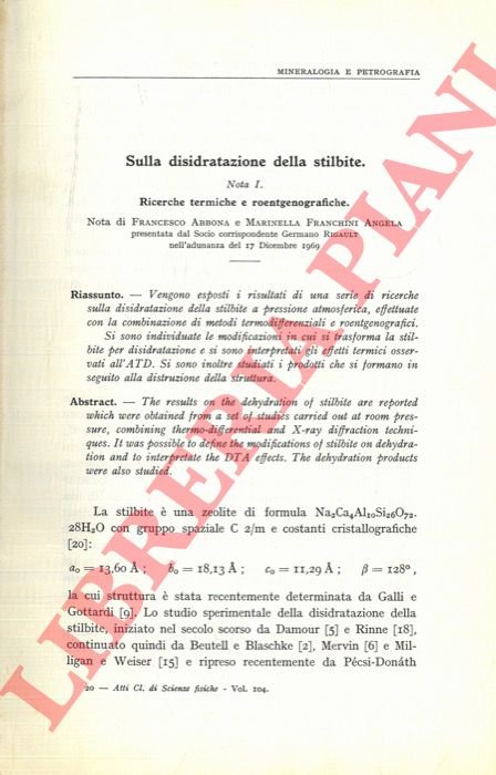 Sulla disidratazione della stilbite. Ricerche termiche e roentgenografiche.
