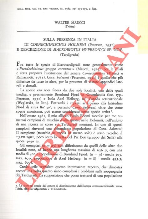 Sulla presenza in Italia di Cornechinischus holmeni (Petersen, 1951) e …