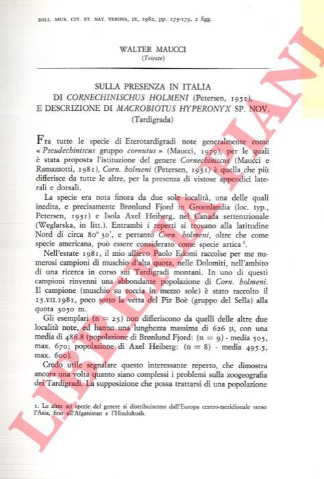 Sulla presenza in Italia di Cornechinischus holmeni (Petersen, 1951) e …