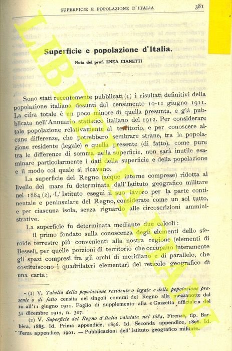 Superficie e popolazione d'Italia.