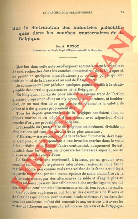 Sur la distribution des industries paléolithique dans les couches quaternaires …