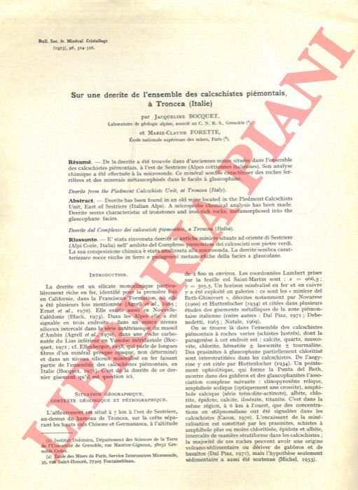 Sur une deerite de l'ensemble des calcschistes piémontais, à Troncea …