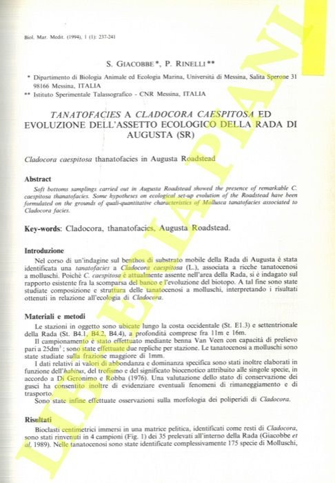 Tanatofacies a Cladocora caespitosa ed evoluzione dell'assetto ecologico della rada …