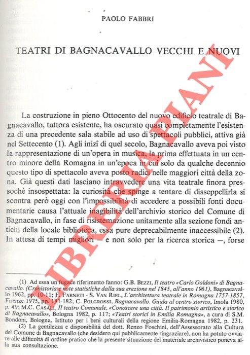 Teatri di Bagnacavallo vecchi e nuovi.