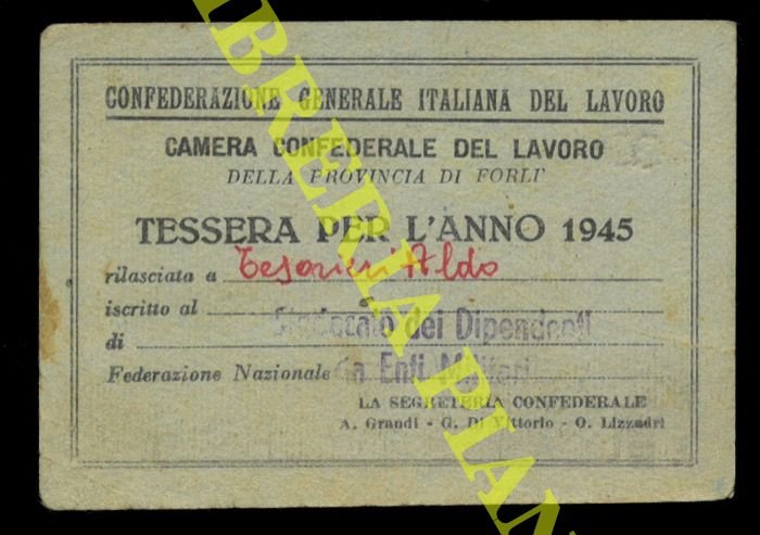 Tessera per l'anno 1945.