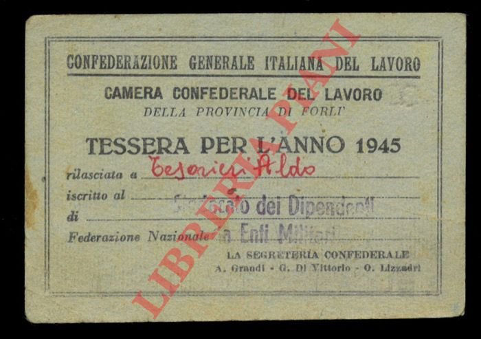 Tessera per l'anno 1945.