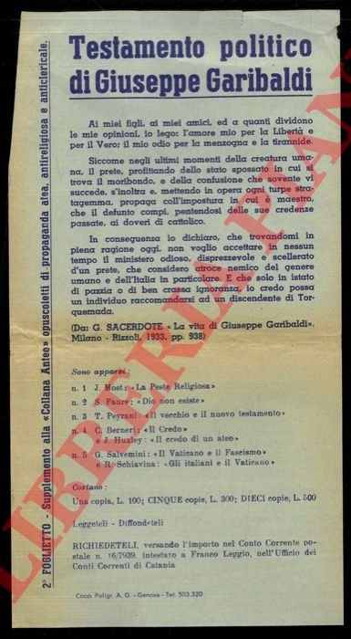 Testamento politico di Giuseppe Garibaldi.