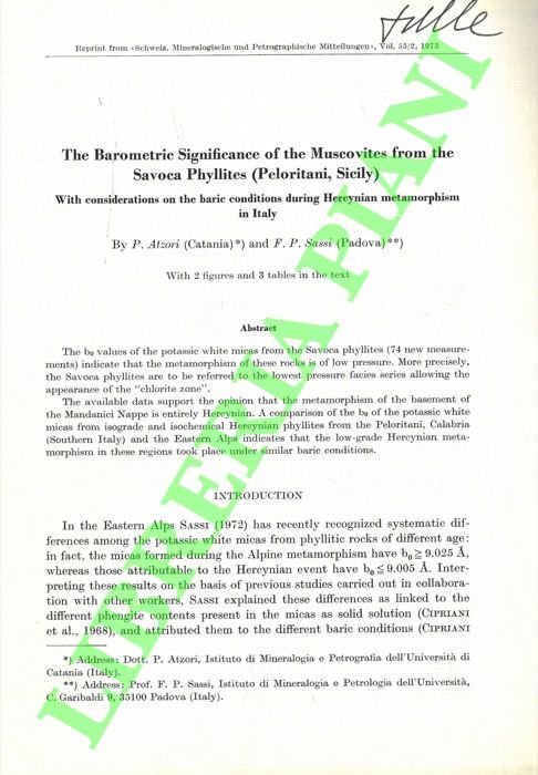 The Barometric Significance of the Muscovites from the Savoca Phyllites …