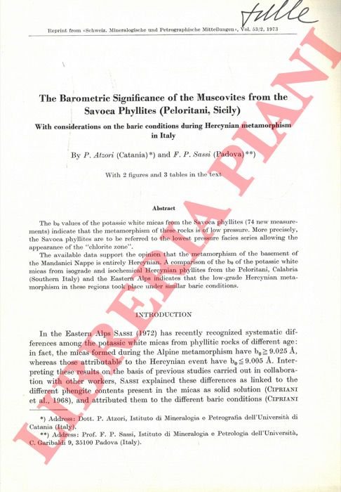 The Barometric Significance of the Muscovites from the Savoca Phyllites …