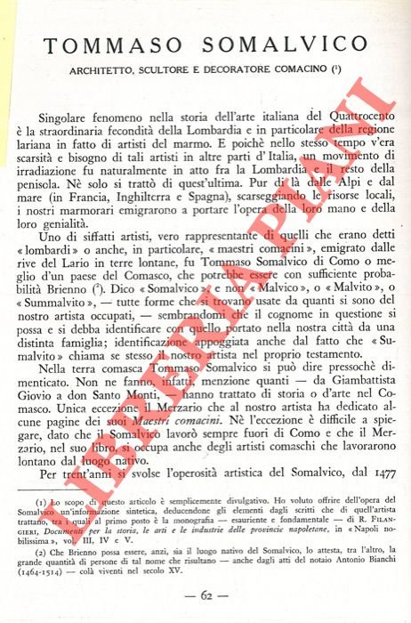 Tommaso Somalvico: architetto, scultore e decoratore comacino.