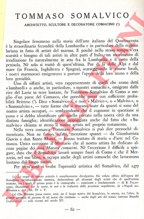 Tommaso Somalvico: architetto, scultore e decoratore comacino.