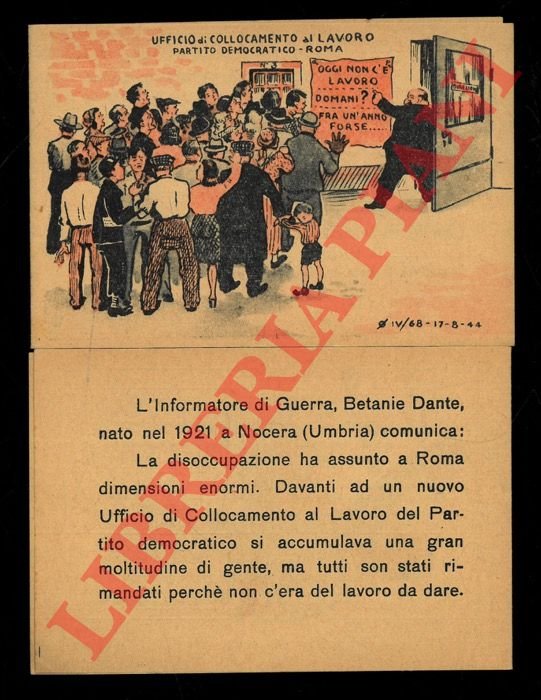 Ufficio di Collocamento al Lavoro. Partito Democratico. Roma.