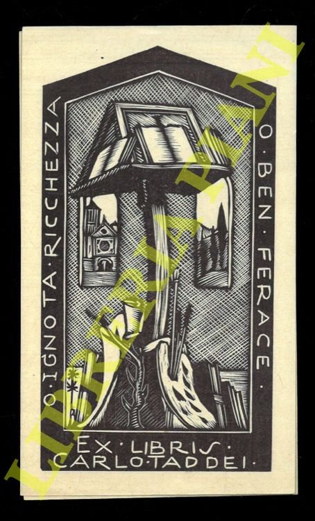 Un foglietto xilografico di cm 12,4 x 7 in marron/nero, …