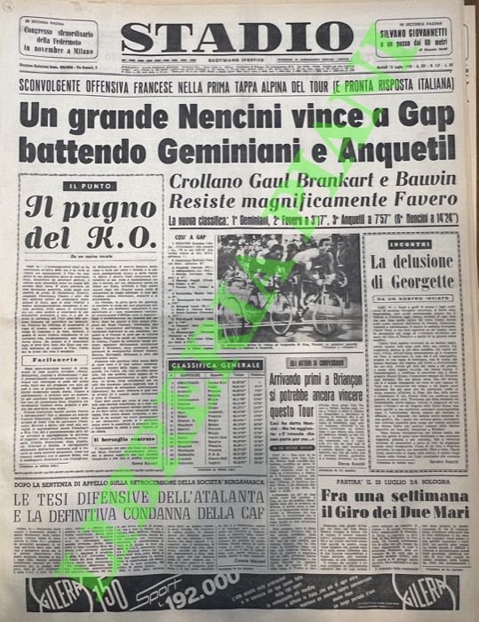 Un grande Nencini vince a Gap battendo Geminiani e Anquetil. …