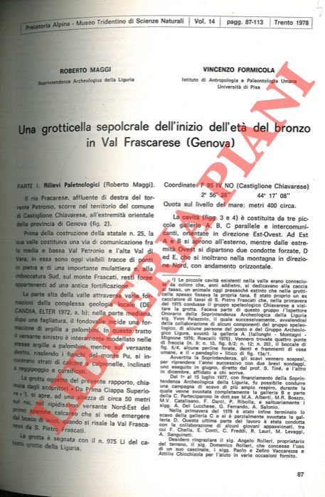 Una grotticella sepolcrale dell'età del bronzo in Val Frascarese (Genova) …