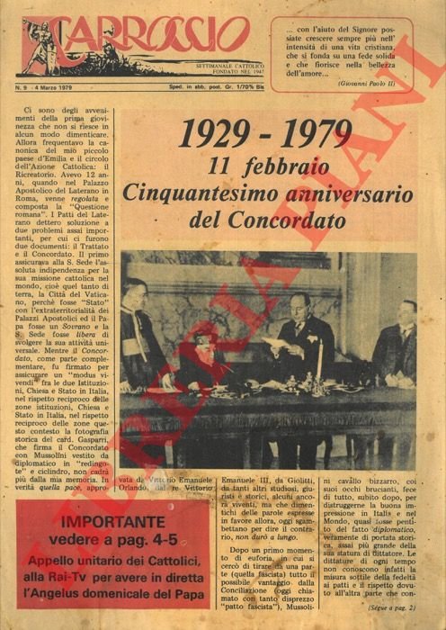 "Utopia". Periodico di bioetica globale - "Carroccio" Settimanale cattolico - …