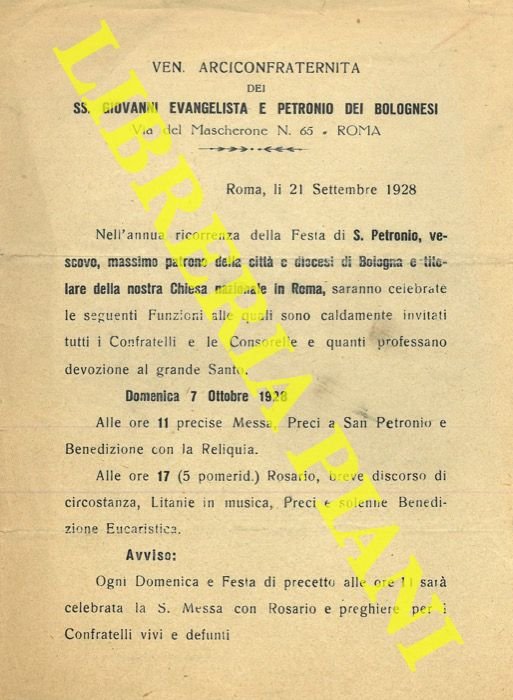 Ven. Arciconfraternita dei SS. Giovanni Evangelista e Petronio dei bolognesi. …