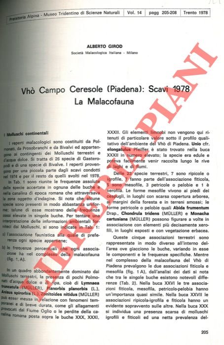 Vhò Campo Ceresole (Piadena) : scavi 1978. La Malacofauna.