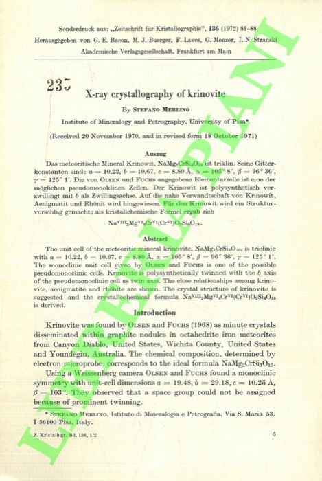 X-ray crystallographie of krinovite.