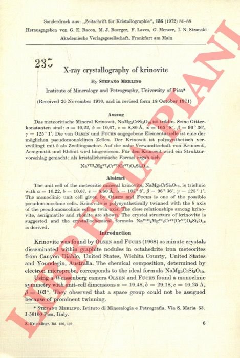 X-ray crystallographie of krinovite.