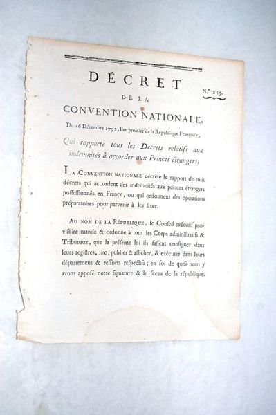 DÉCRET DE LA CONVENTION NATIONALE, du 16 décembre 1792, l'an …