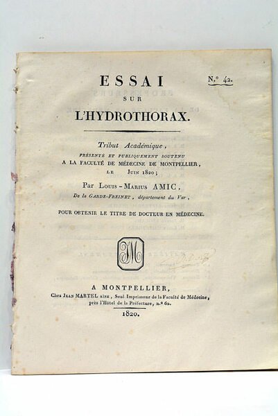 Essai sur l'hydrothorax. Tribut Académique, présenté et publiquement soutenu à …