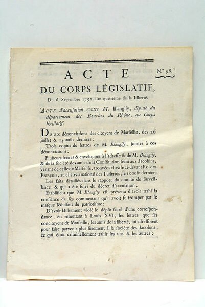 ACTE DU CORPS LÉGISLATIF, DU 6 SEPTEMBRE 1792, L'AN QUATRIÈME …