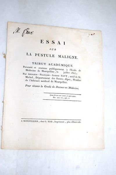 Essai sur la pustule maligne.