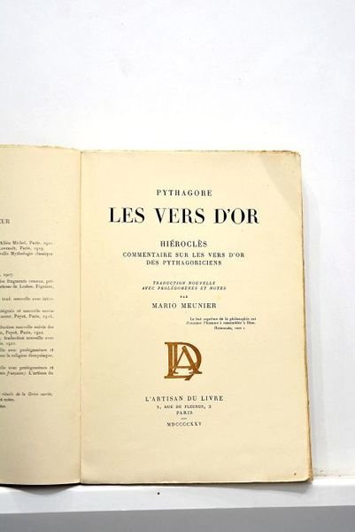 Les vers d'or. Hiéroclès. Commentaire sur les vers d'or des …