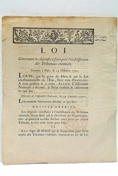Loi concernant les dépenses à faire pour l'établissement des Tribunaux …