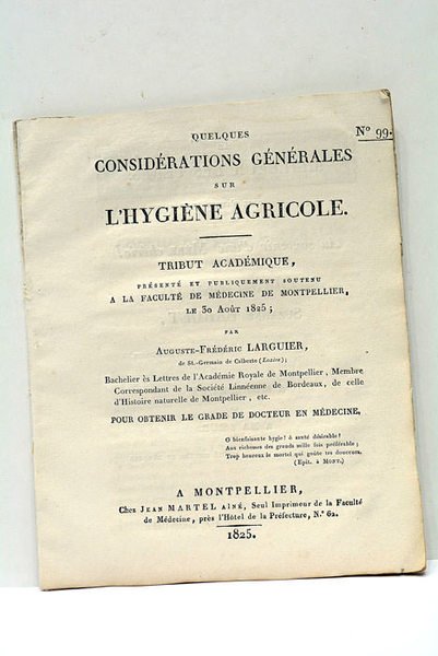 Quelques Considérations Générales sur l'Hygiène agricole.