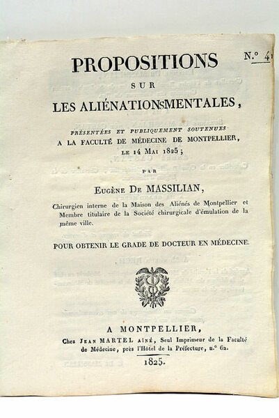 Propositions sur les Aliénations Mentales.