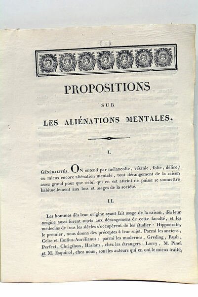 Propositions sur les Aliénations Mentales.