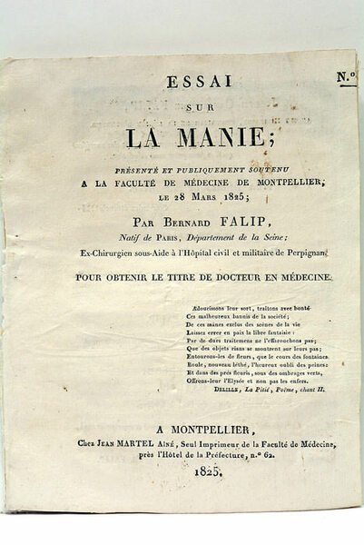 Essai sur la Manie.
