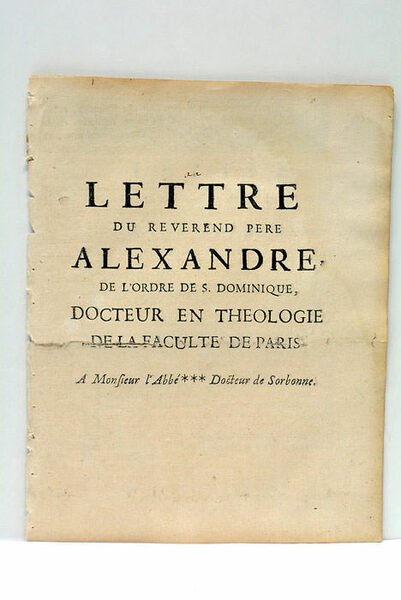 Lettre à Monsieur l'Abbé *** Docteur de la Sorbonne.