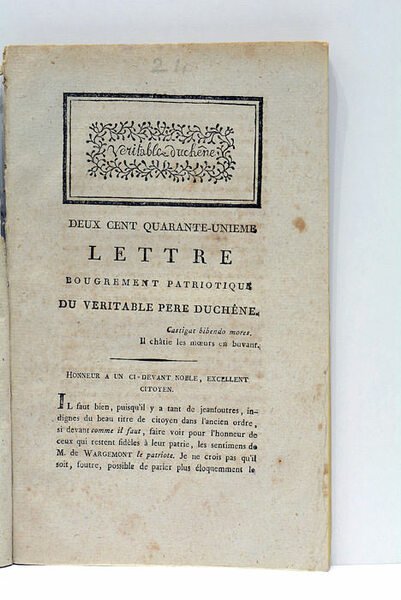 Véritable Duchêne. Lettre bougrement patriotique du véritable Père Duchêne.