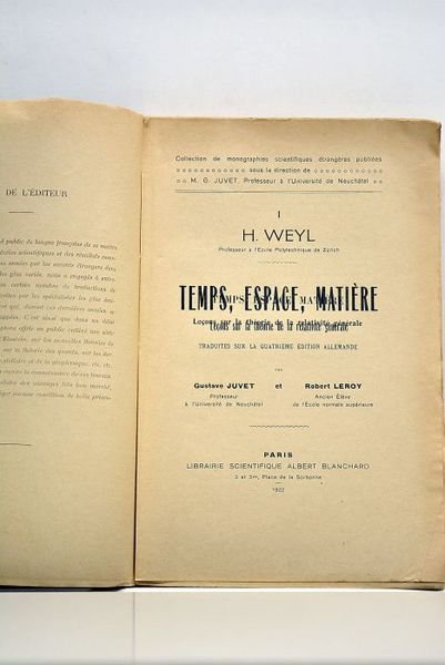 Temps, espace, matière. Leçons sur la théorie de la relativité …