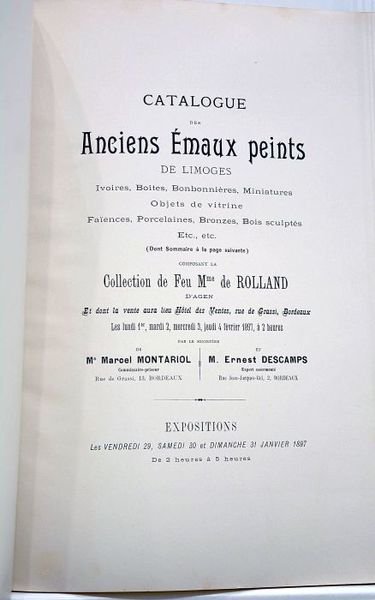 CATALOGUE des Anciens Emaux peints de Limoges. Ivoires, boîtes, bombonnières, …