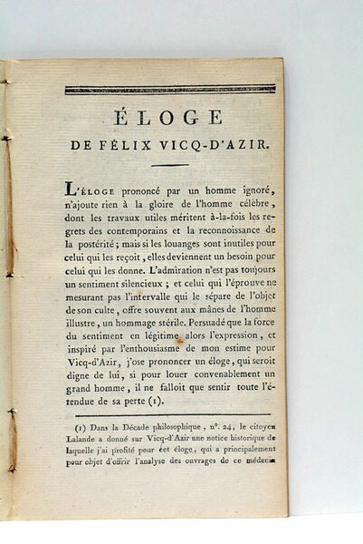 Eloge Historique de Vicq-d'Azir, suivi d'un Précis des travaux anatomiques …