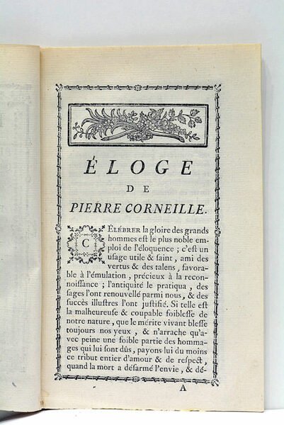 Eloge de Pierre Corneille, qui au jugement de l'Académie des …